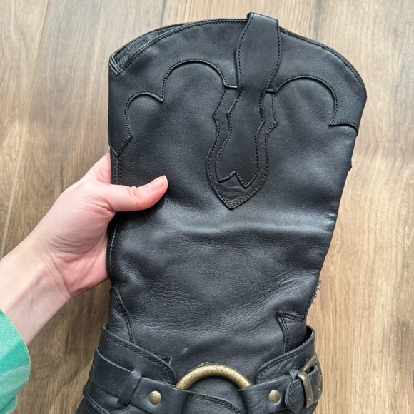 JUSTIN Black Buckle Strap High Heeled Leather Cowboy Boots - Picture 9 of 9